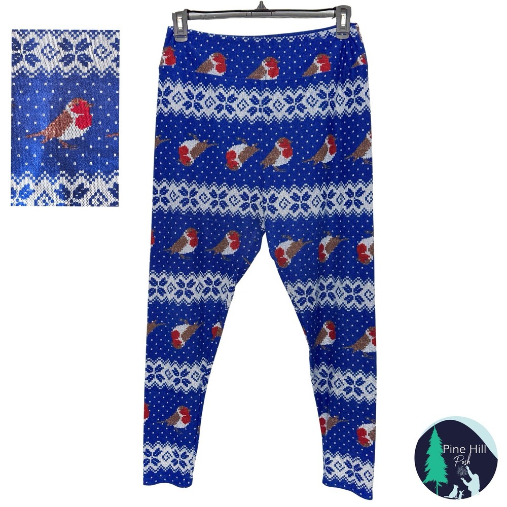 LuLaRoe TC2 Winter Bird Leggings Plus Size 18 - 28 Fair Isle Christmas Holiday