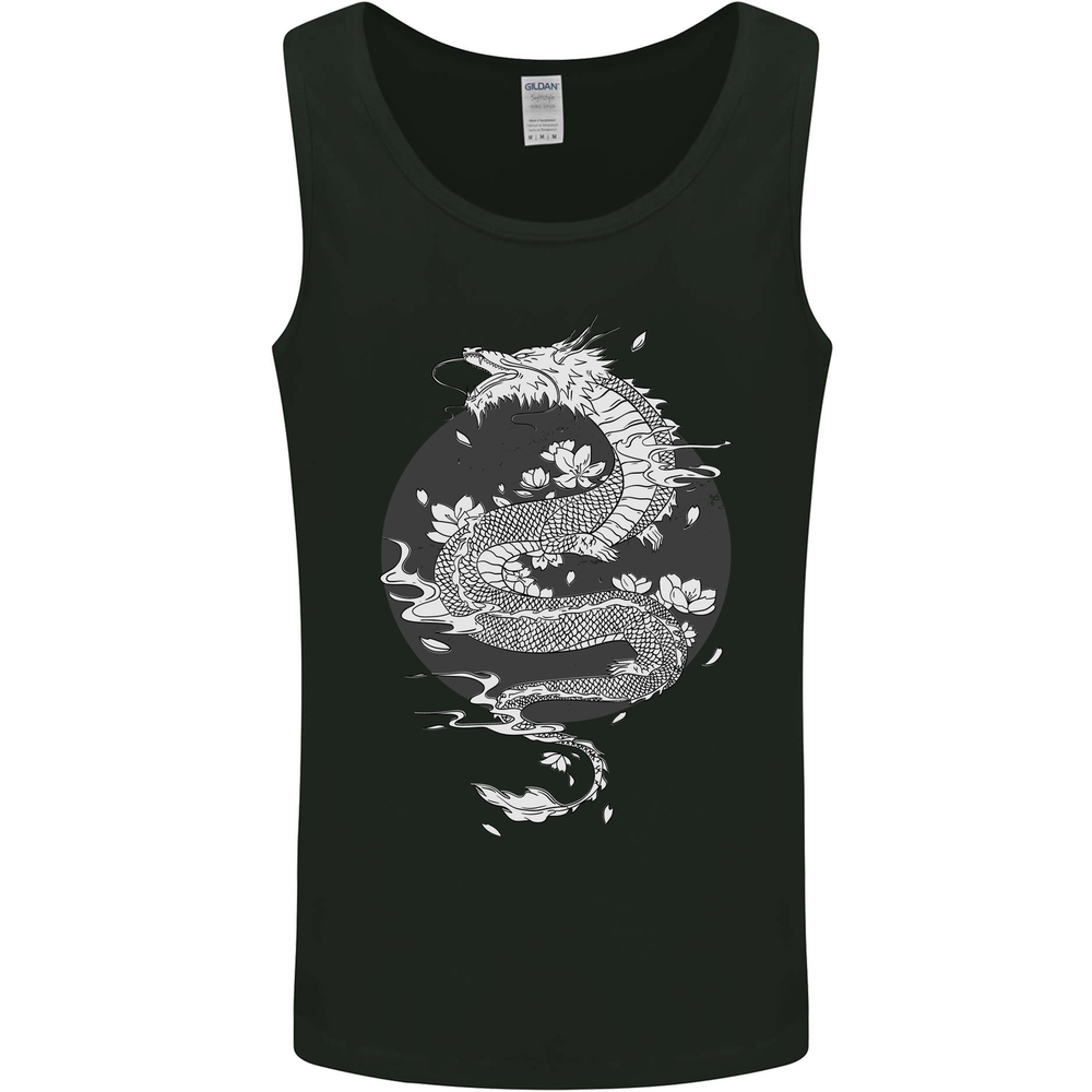 Japanese Fantasy Dragon Sun Background Mens Vest Tank Top