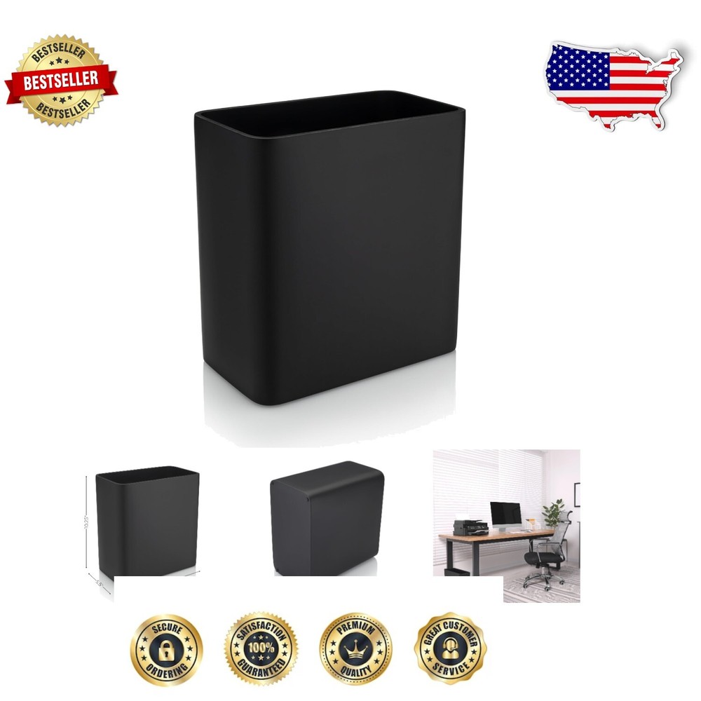 Stylish Open-Top Matte Black Trash Can with Rubberized Feet for Stability