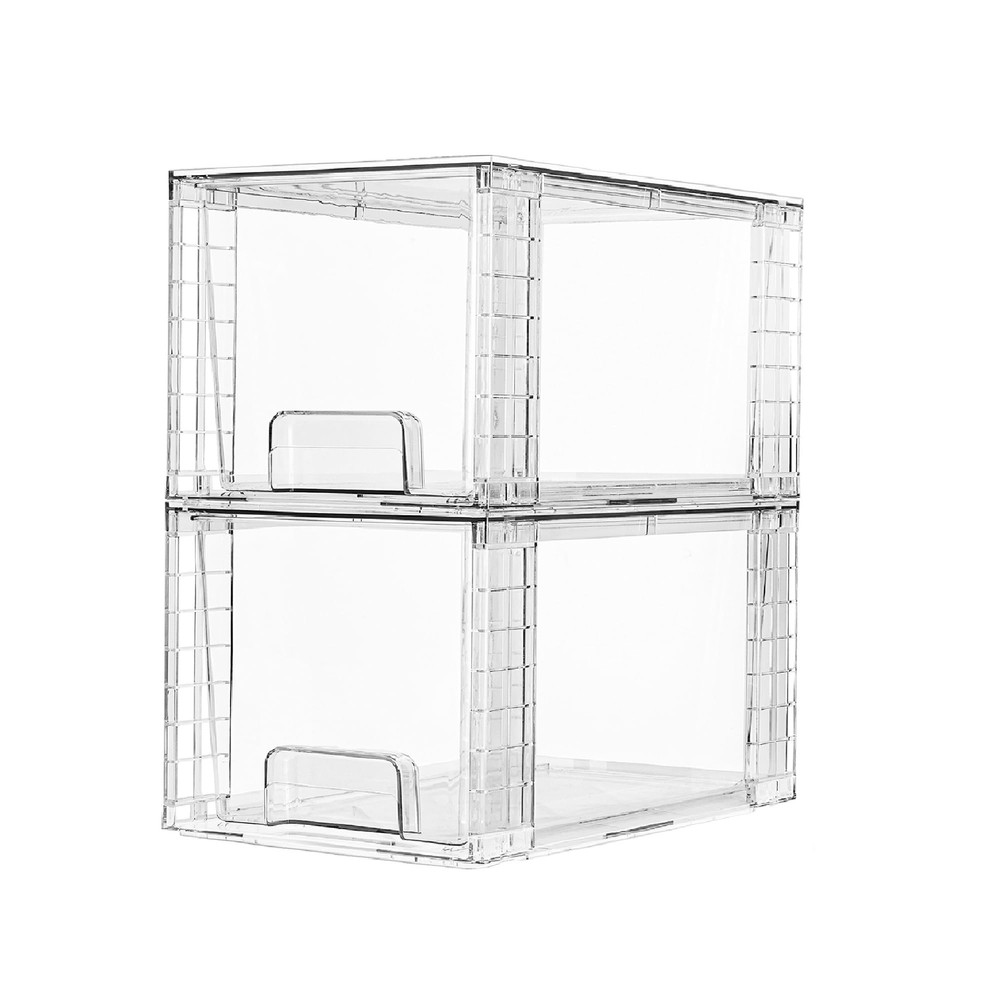 2 Pack Large Stackable Storage Drawers,Clear Acrylic Drawer Organizers with H...