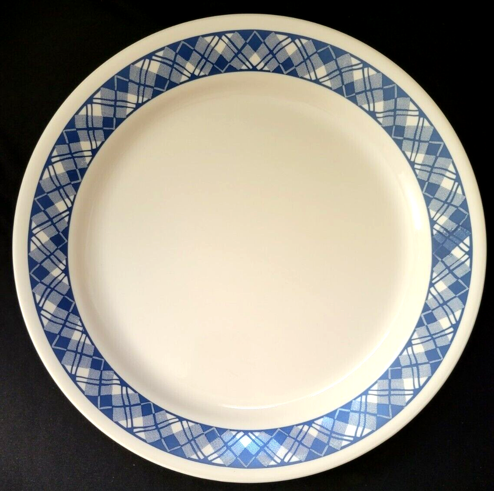 SET OF 4 CORELLE BLUE PLAID DINNER PLATES 10 3/8