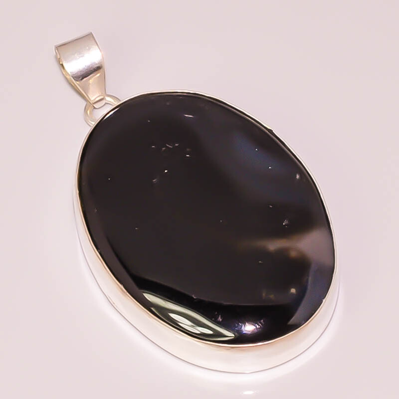 Natural Black Botswana Agate 925 Sterling Silver Plated Boho Pendant