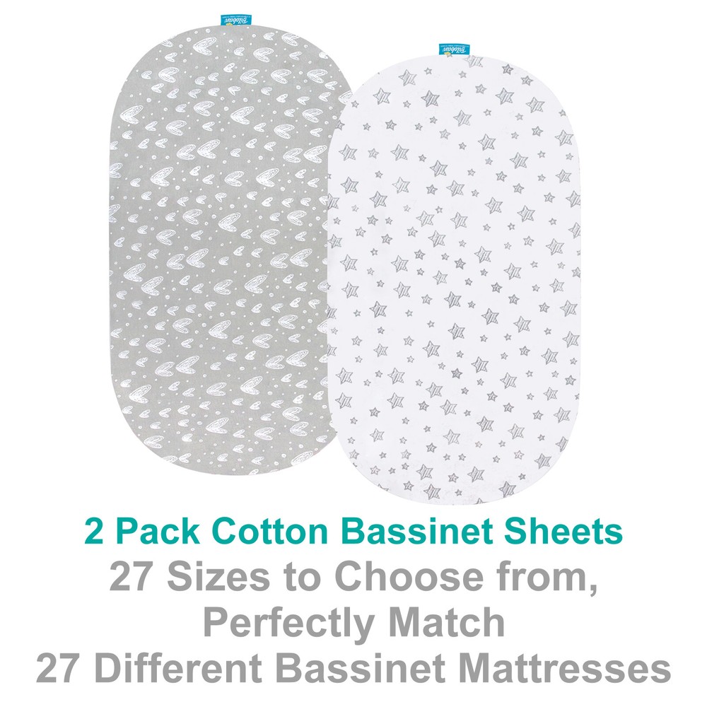 Bassinet Fitted Sheets 100% Jersey Knit Cotton Sheets 2 Pack Multi-size Gray