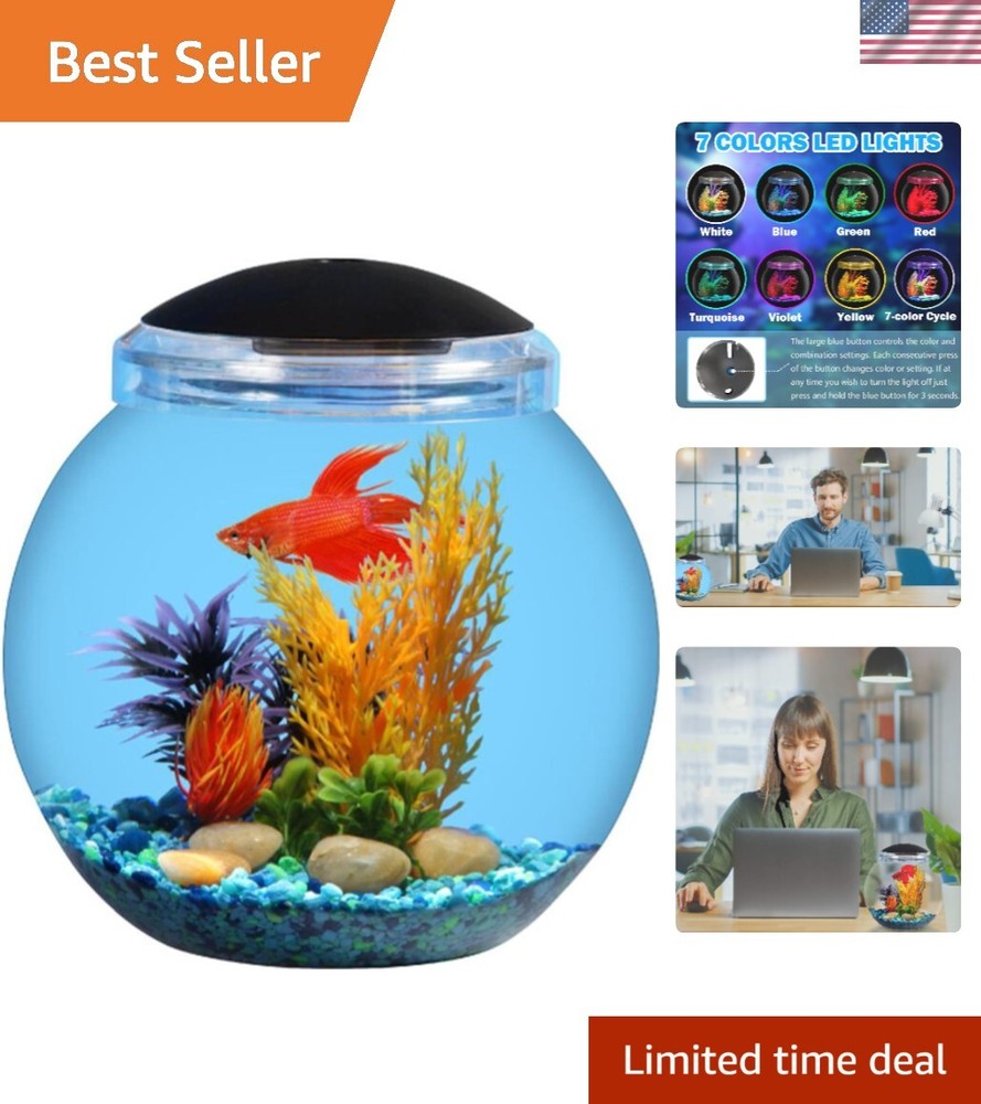 1-Gallon Impact-Resistant Plastic Globe Fish Bowl Aquarium Starter Kit