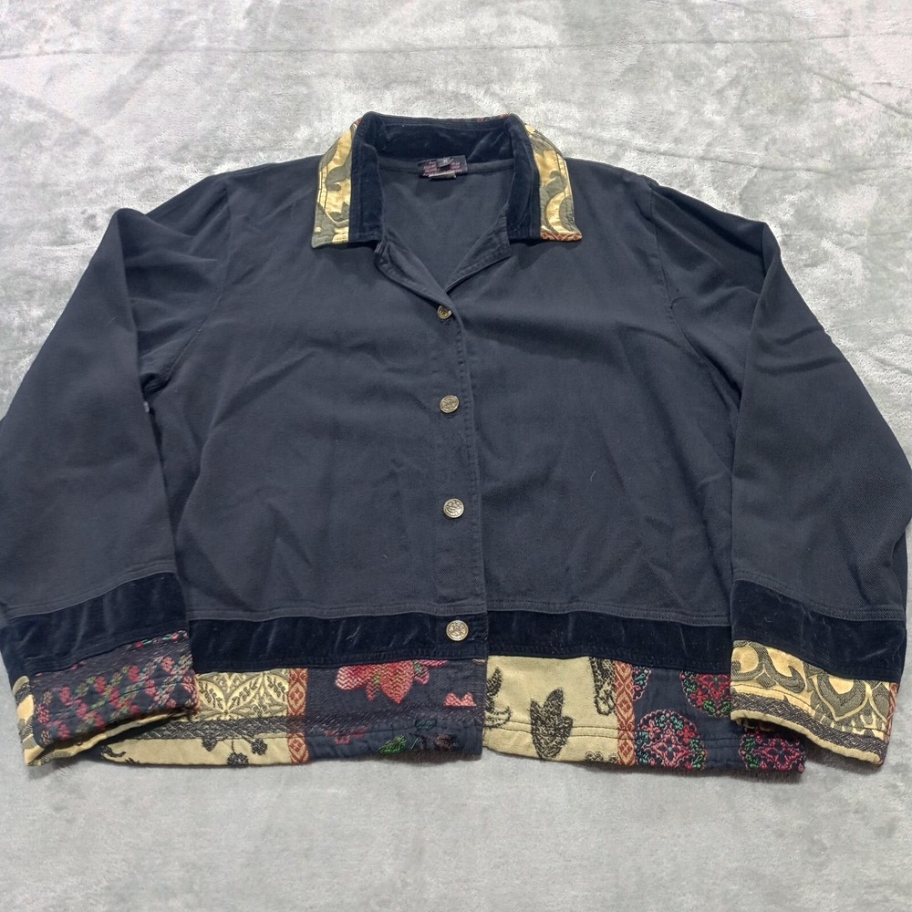 Nannette Keller Jacket Womens Sz M Black Vintage Tencel Cotton USA Made Tapestry