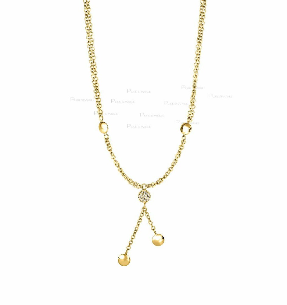 14K Gold 0.10 Ct. Diamonds Puff Circle Element Double Strand Necklace-image