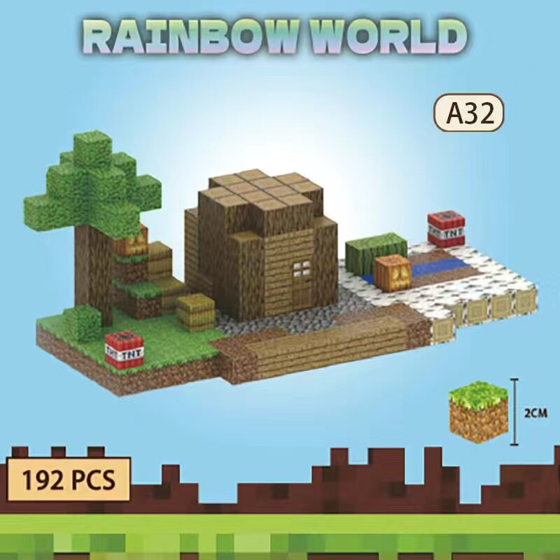 192Pcs Minecraft Rainbow World Magnetic Building Toy Magnet Blocks Kid Christmas