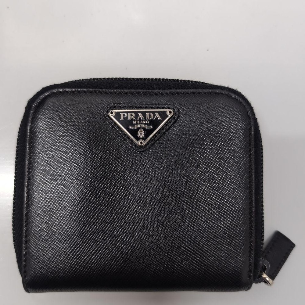 Prada Saffiano Wallet Folding Card Case Cash Coin Pouch Used