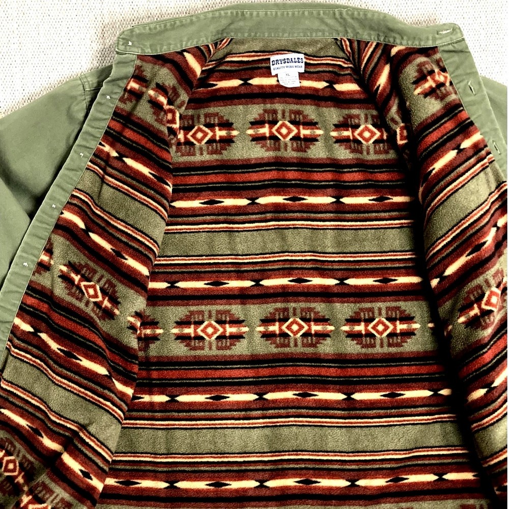 Vintage Drysdales Blanket Lined Work Shacket XL Military Green Aztec Outdoors