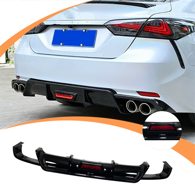GLOSSY BLACK FOR 2018-2023 TOYOTA CAMRY SE XSE REAR BUMPER DIFFUSER W/ LED LIGHT