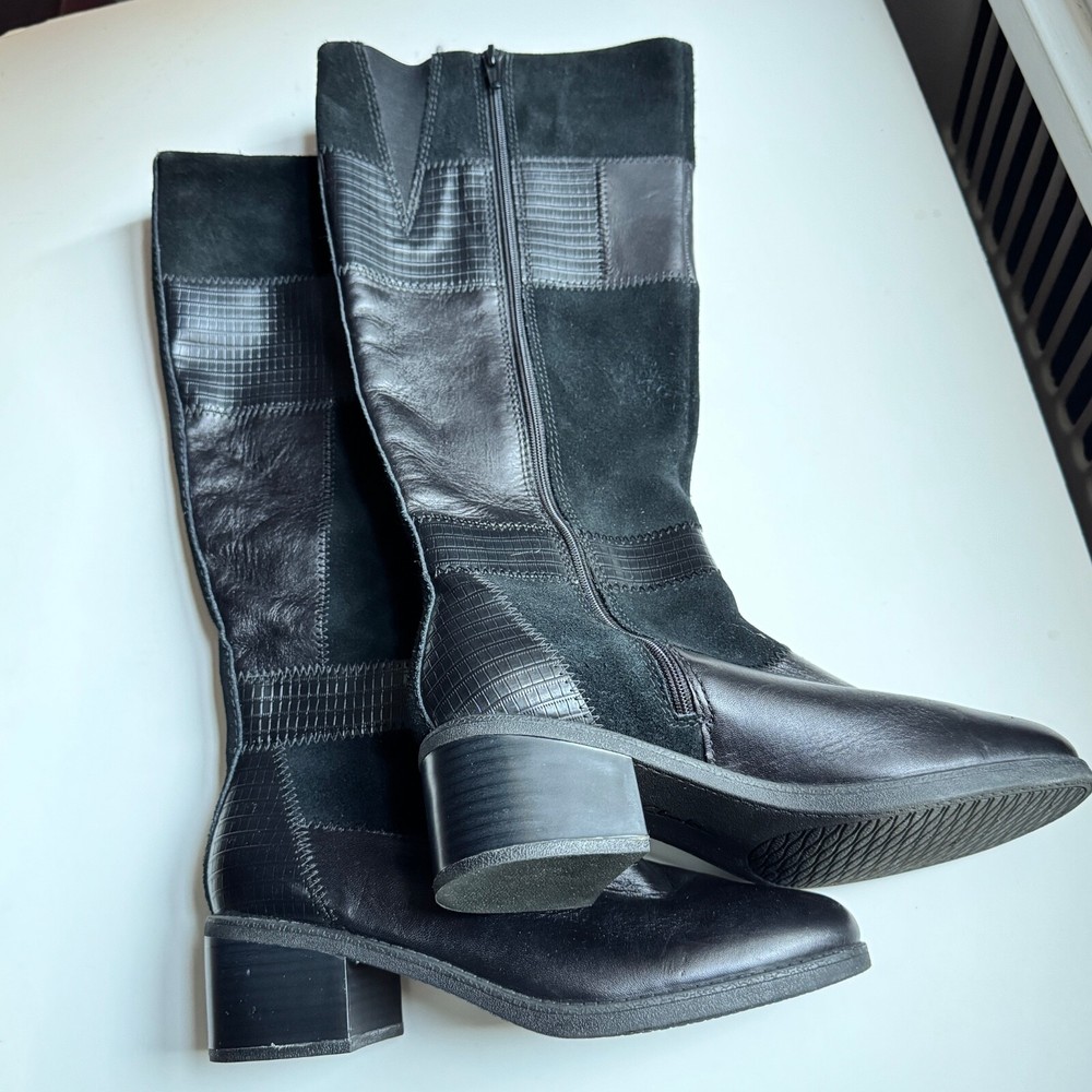 New Clarks Boots 7.5M Black Suede /Leather Knee High Heeled  Casual