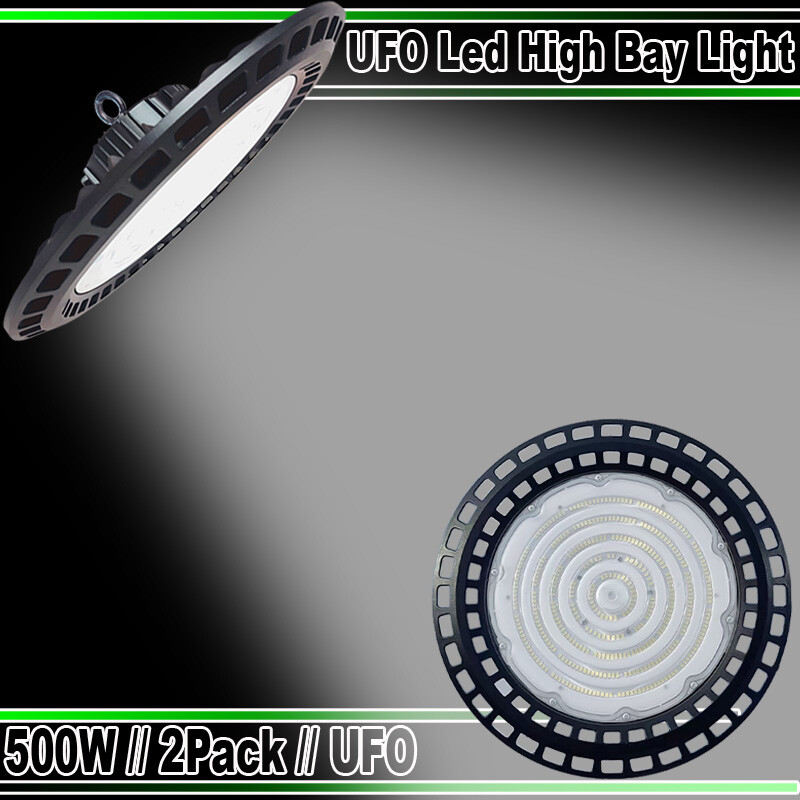 2-Pack 500W UFO High Bay LED Lights for Warehouse & Commercial Spaces  
