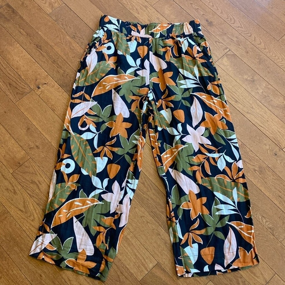 C&C California 100% Linen Fall Floral Pattern Wide Leg Pants