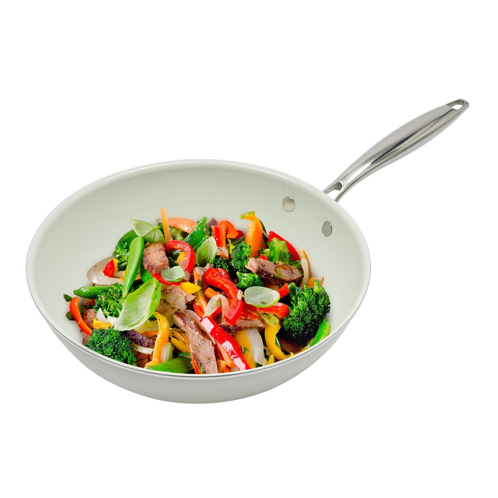 28cm Ceramic Coating Nonstick Fry Pan White Deep Frying Pan with Lid & Spatula