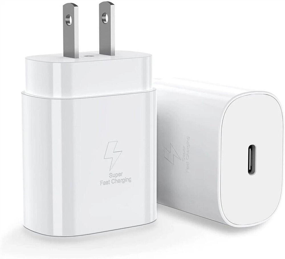 2-lot USB C Fast Charger Cube 25W PD Adapter for Samsung S25 S24 S23 S22 White
