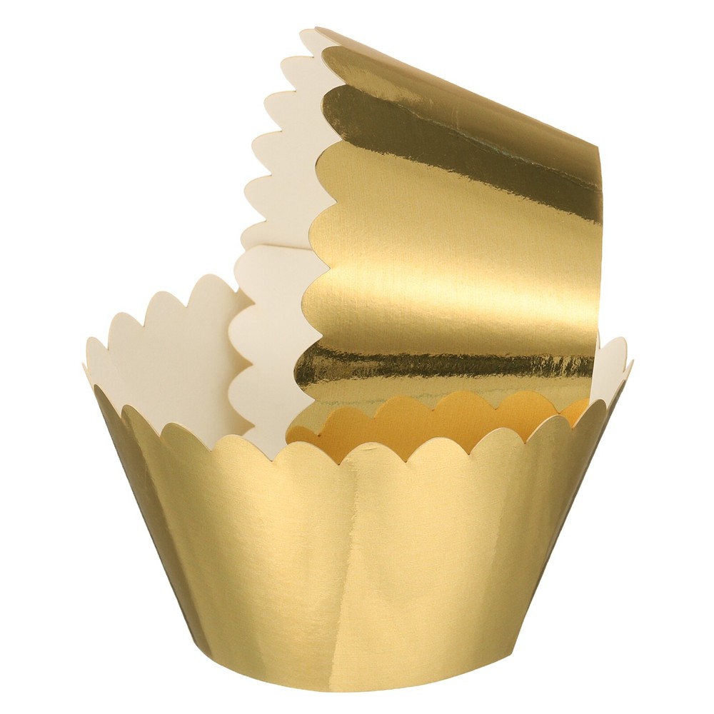 50 Pcs Cupcake Wrappers for Decoration Baking Gold  (Flower, Reflective Paper)
