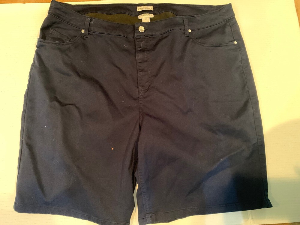 Catherine's Plus Size Navy Blue Sateen Bermuda Shorts with Front Zip 28W