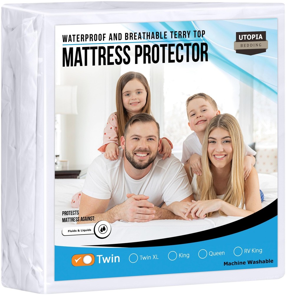 Utopia Bedding Twin Size Waterproof Premium Terry Mattress Protector for Comfort and Protection