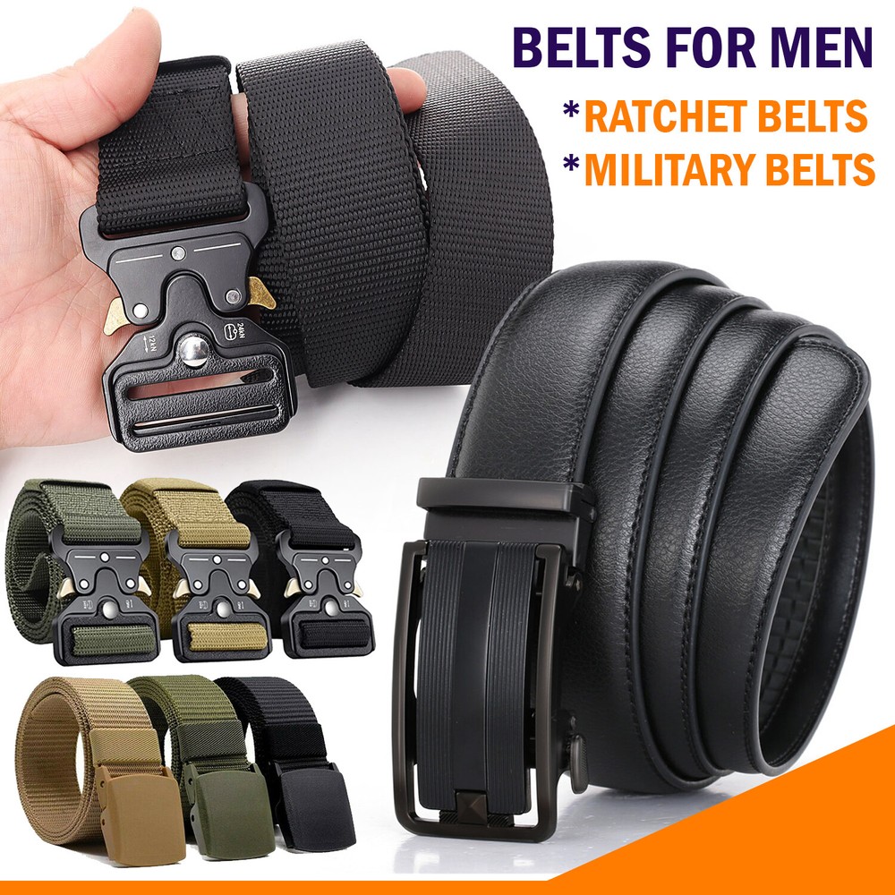 Belts for MEN - Leather Ratchet Automatic Buckle / Tactical Nylon Military Belt