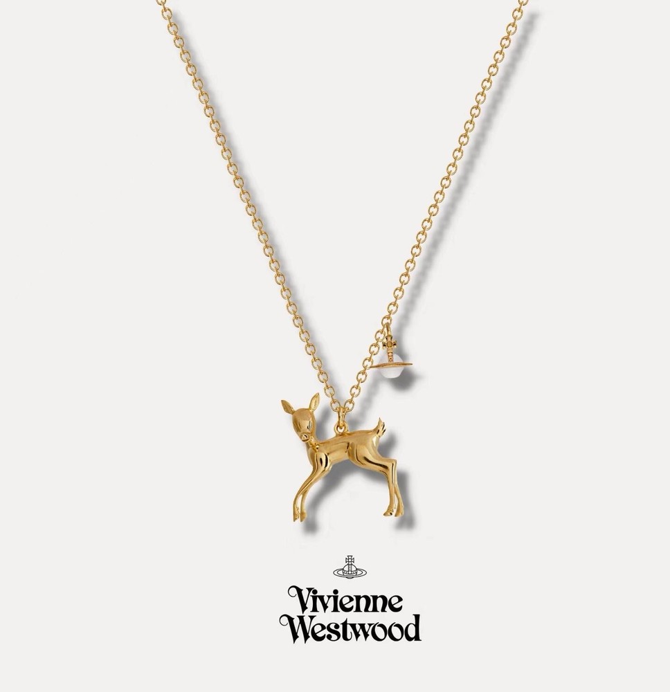 Vivienne Westwood Deer Necklace With Orb Gold Tone Includes Full Packaging
