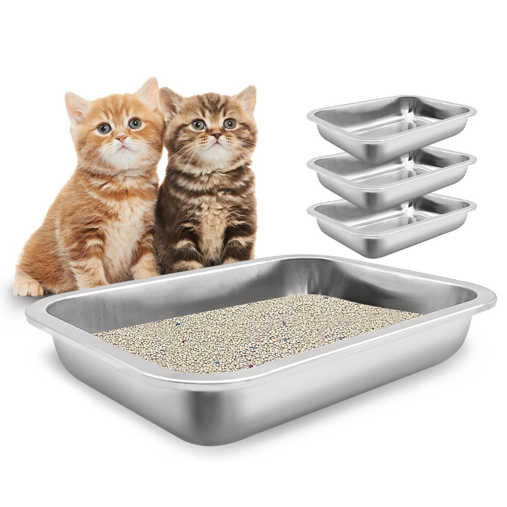 4-Pack Small Stainless Steel Low-Entry Open Cat Litter Box Pan