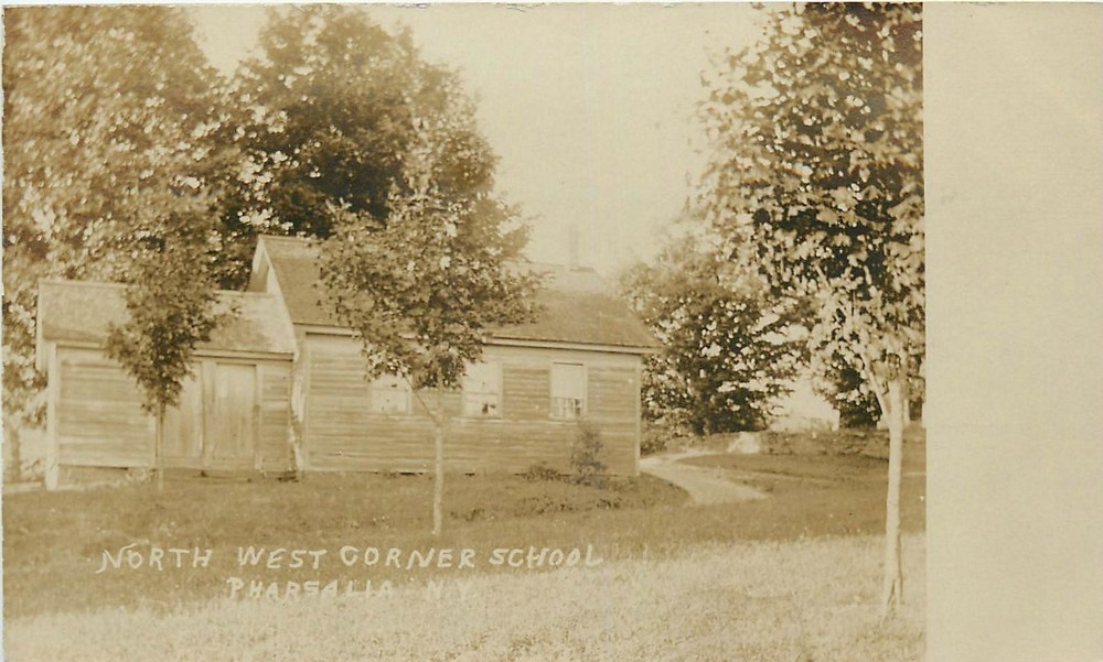 c1910 Pharsalia New York Chenango NW Corner School RPPC Postcard 25-9099