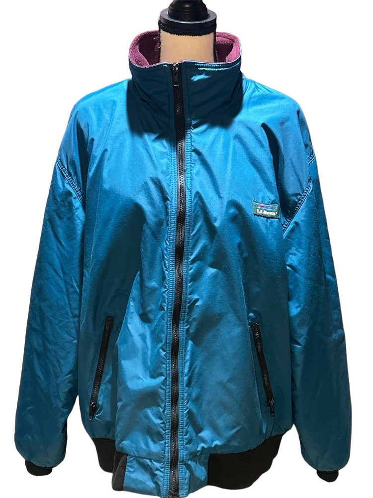 LL Bean Zip Up Jacket Freeport Maine Fleece Lined Blue Teal Warm Ski Snow Winter