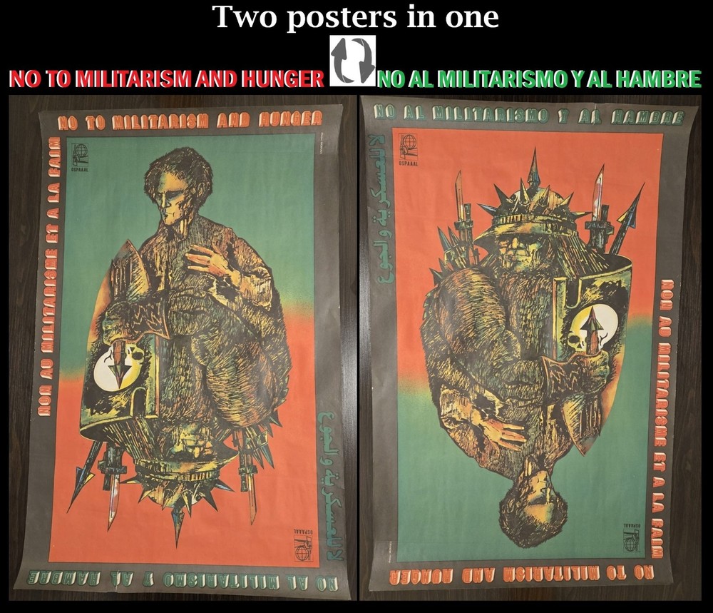 RARE-ORIGINAL OSPAAAL Cuban Political Poster NO TO MILITARISM AND HUNGER. 1969