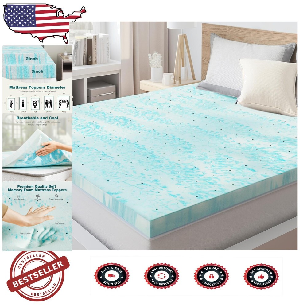 Cooling & Comfortable 3 Inch Twin Gel Memory Foam Topper Pad for Better Sleep