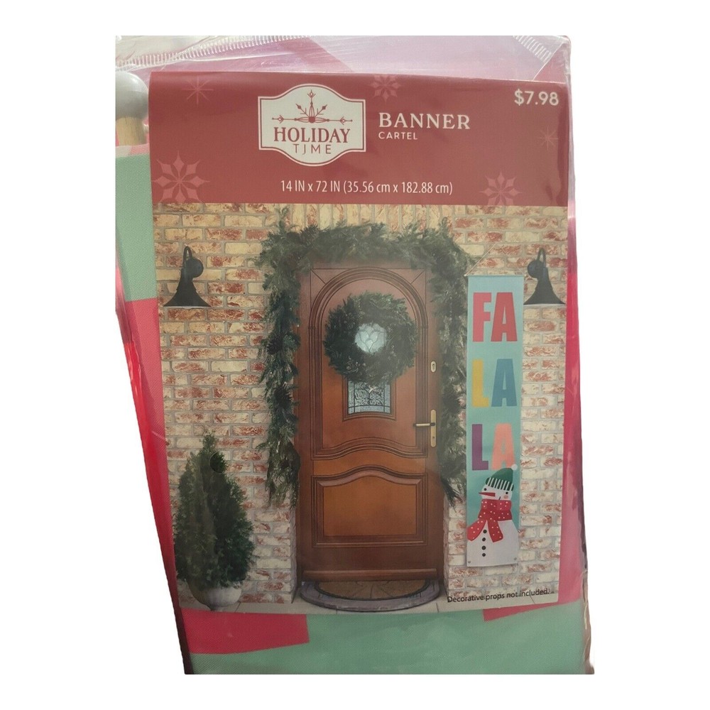 Holiday Time FA LA LA & Snowman Hanging Banner Christmas Door Decor 14