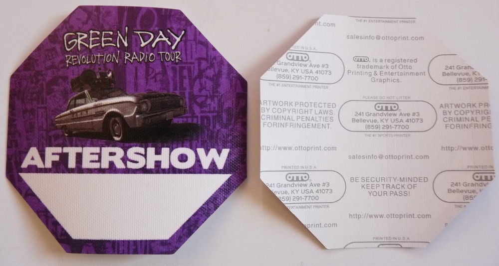 Green Day Revolution Radio Tour Concert Purple After Show Backstage Pass D6