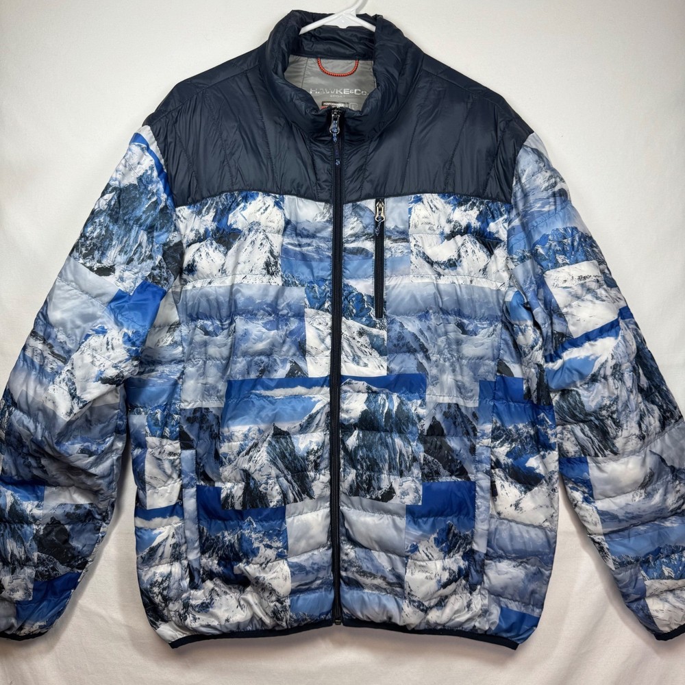 Hawke & Co Lightweight Blue Mountain Print Sport Puffer Jacket Size Large