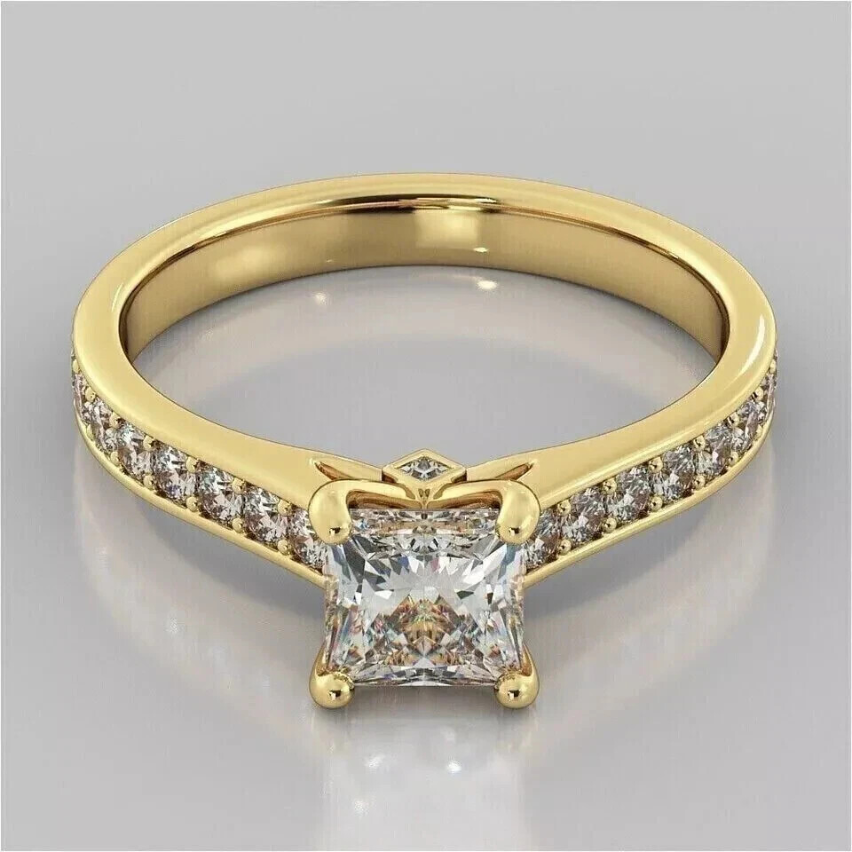 2.20CT Princess Lab-Created Diamond Wedding Ring in 14K Yellow Gold