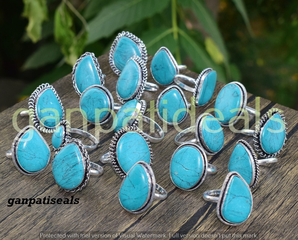 Christmas Sale Turquoise Gemstone Ring Set 5pc 925 Silver Plated Wholesale Lot-image