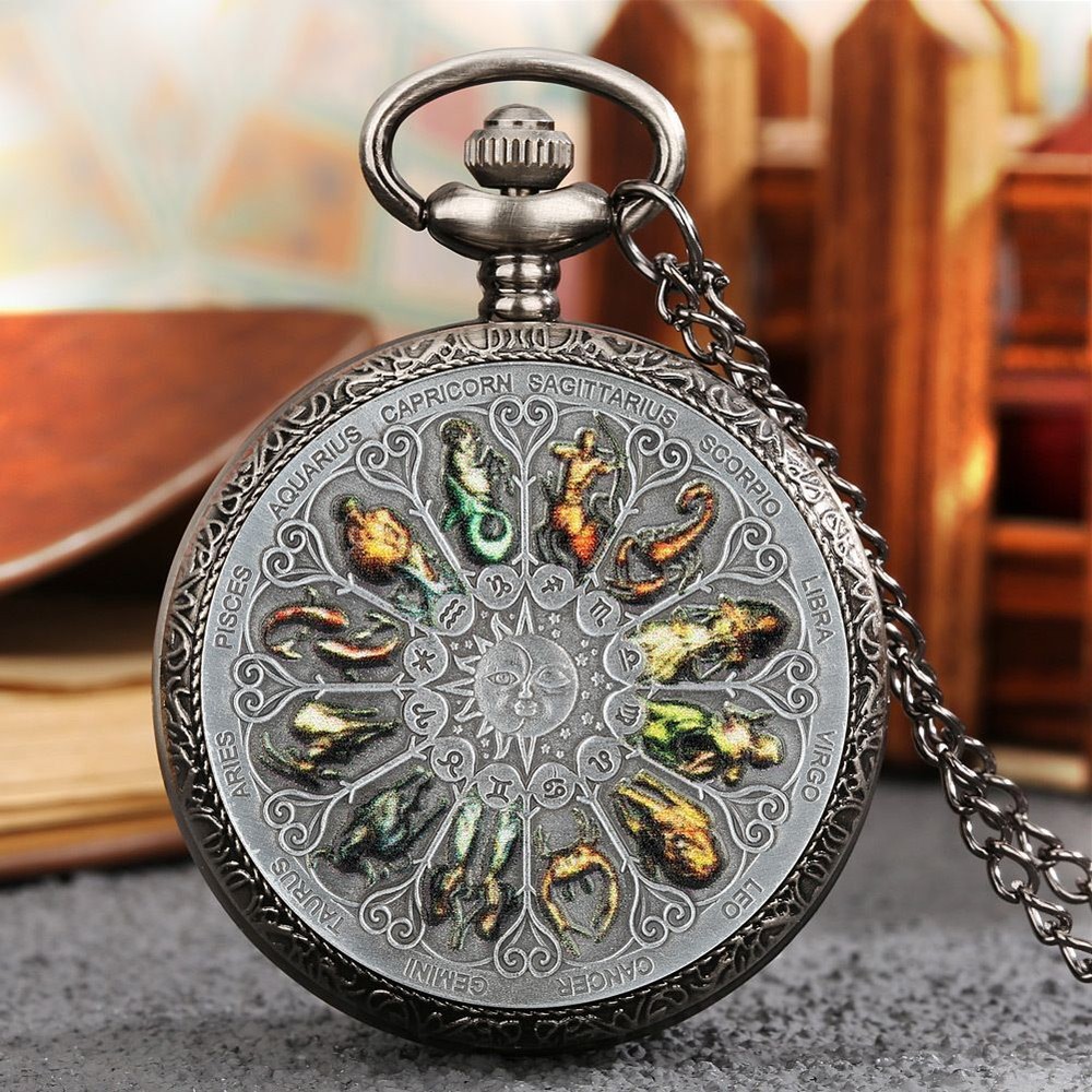 New Quartz Movement Retro Pocket Watch Twelve Constellations Commemorative