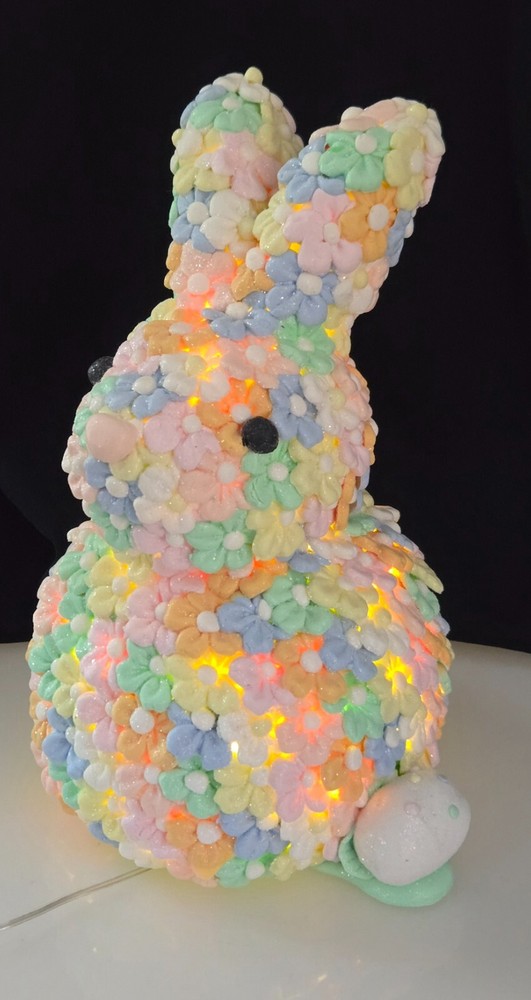 Light Up Spring Easter Bunny Layered Flowers Table Figurine 9
