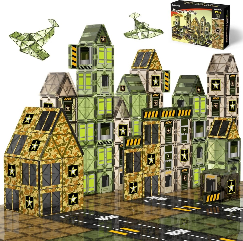 100PCS Army Magnetic Tiles STEM Building Blocks for Kids & Toddlers