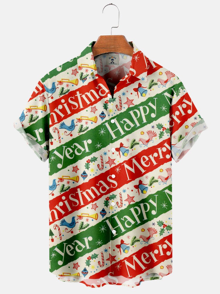 Merry Christmas And Happy New Year Contrast Colors   Hawaiian Shirt