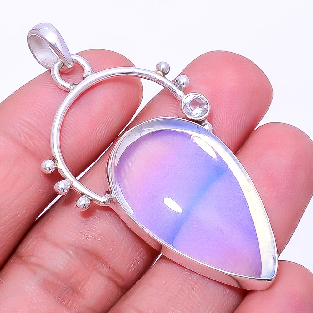Milky Opal & White Topaz 925 Sterling Silver Pendant 2.15