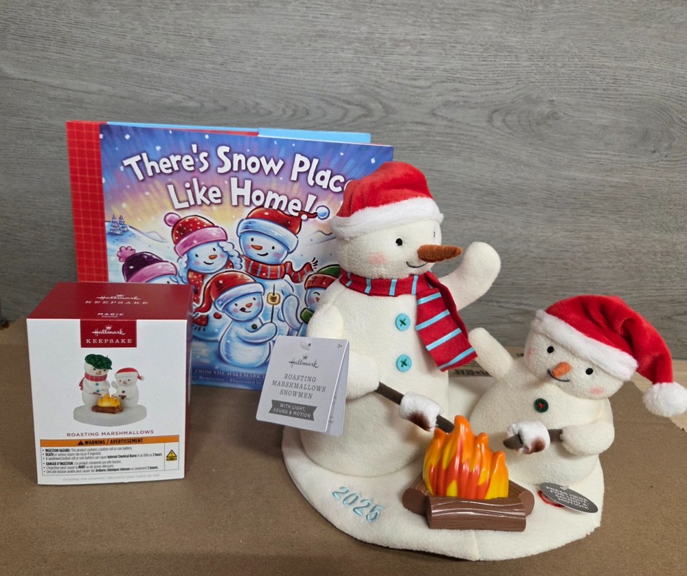 2025 Hallmark Animated Snowmen Roasting Marshmallows Musical Plush Book Ornament