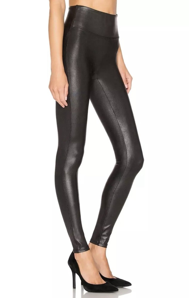 SPANX Women’s Faux Leather Leggings Black Shiny Coated Shaping Pants Sz Small P