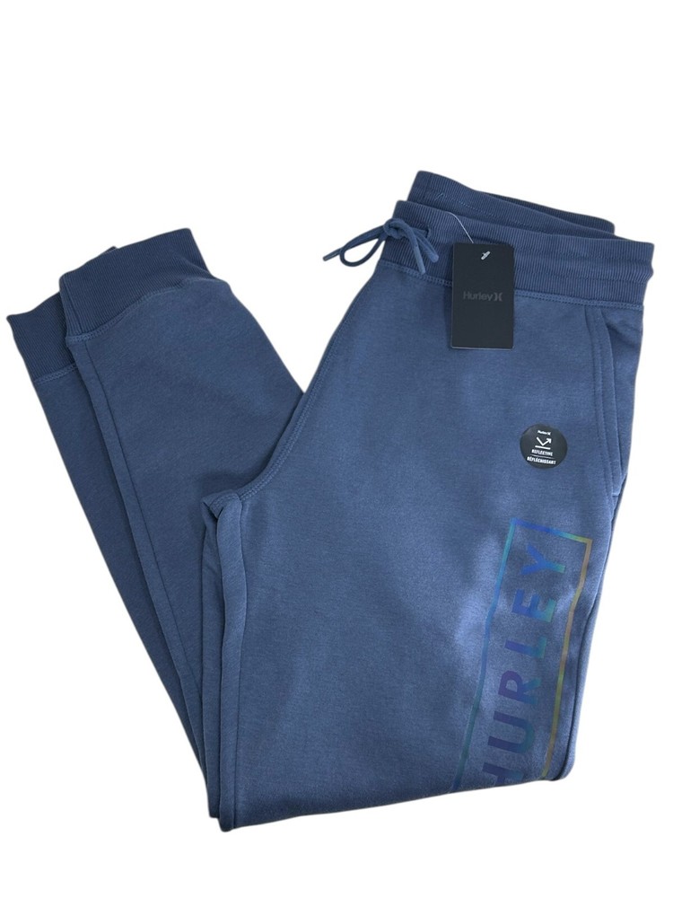 Hurley Sweatpants Mens M Navy Blue Reflective Logo Fleece Sweats Lounge Athletic