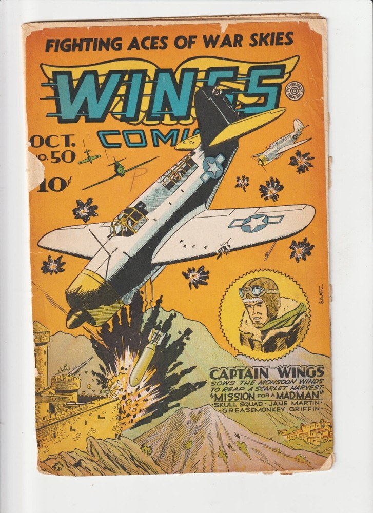 WINGS 50   GOLDEN AGE WAR COMIC FICTION HOUSE WWII/ FAIR NO BACK COVER