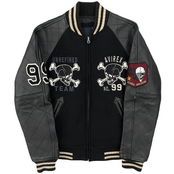 Avirex Men's Black Skull & Crossbone Winter Jacket Real Cowhide Leather Jacket