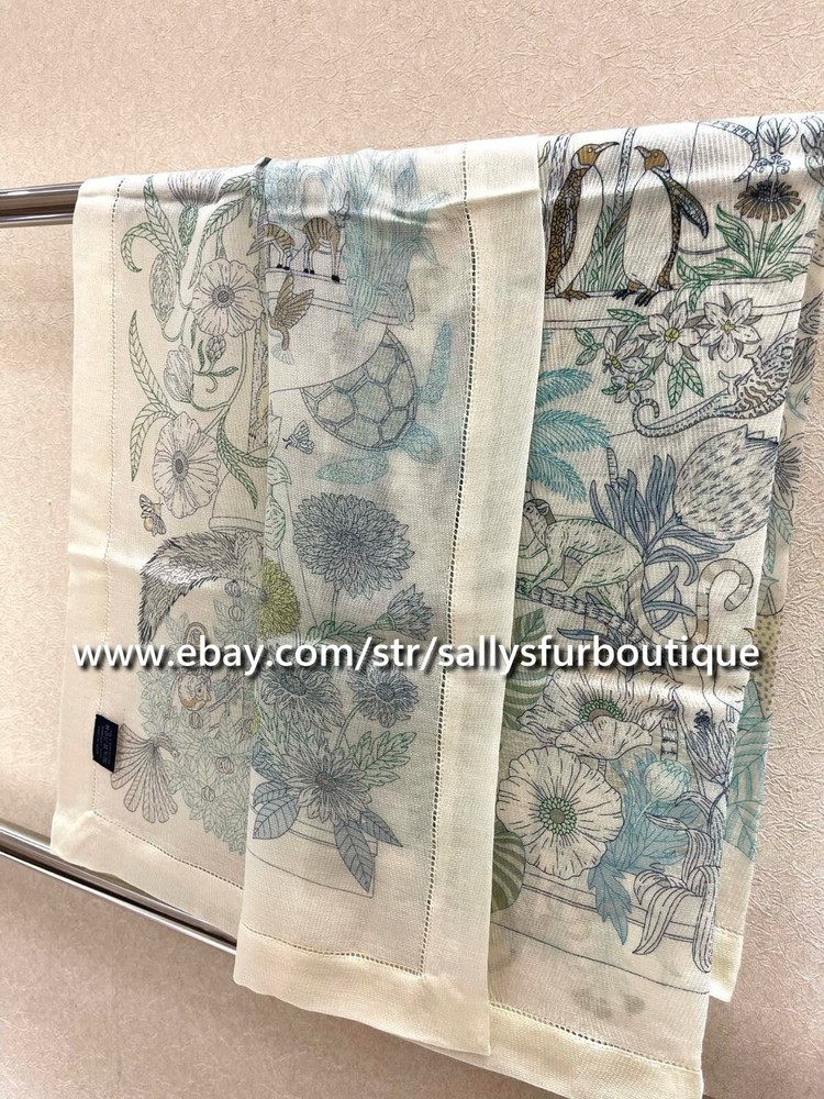 Sallys 100% Fine Boiled Wool Stole Flowers Bird Print Square Thin Scarf 90cm
