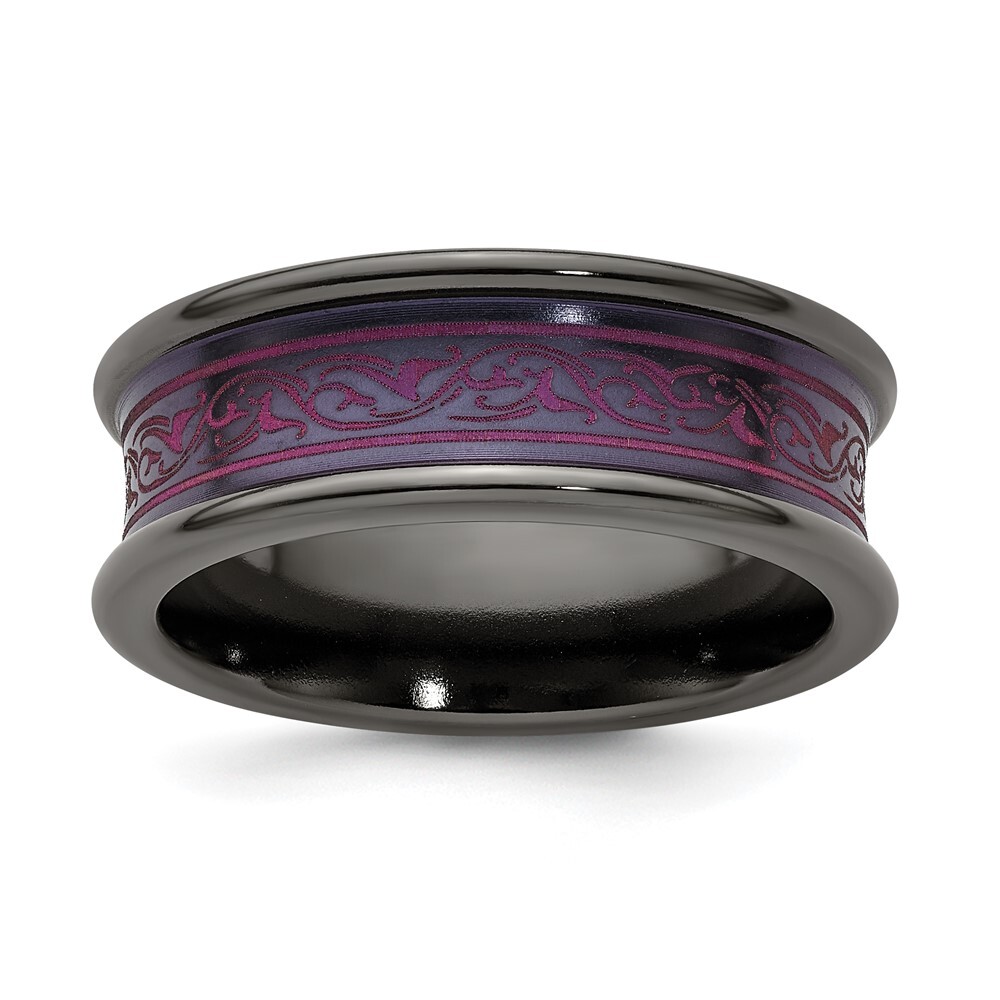 Black Titanium Pink Anodized with Laser Pattern 8mm Concave Band Ring Size 5