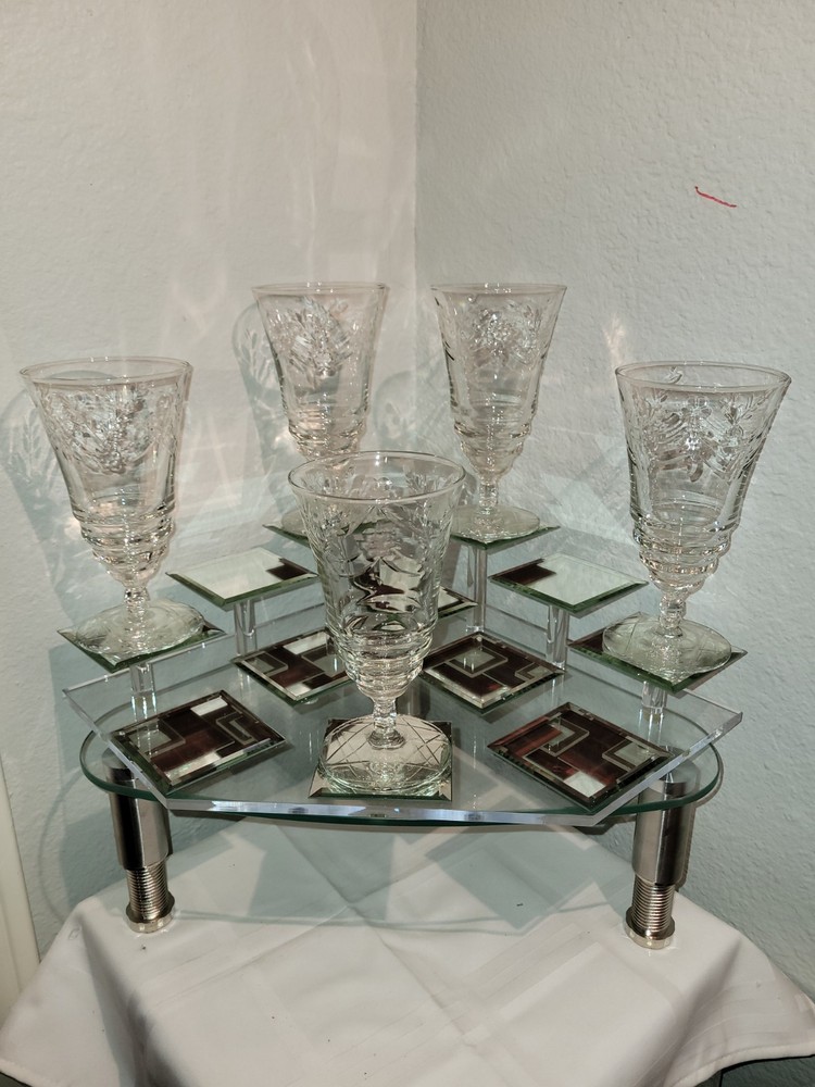 Vintage Libbey Rock Sharpe Arctic Rose Juice Glasses Set of 5 6.5 Inches Tall