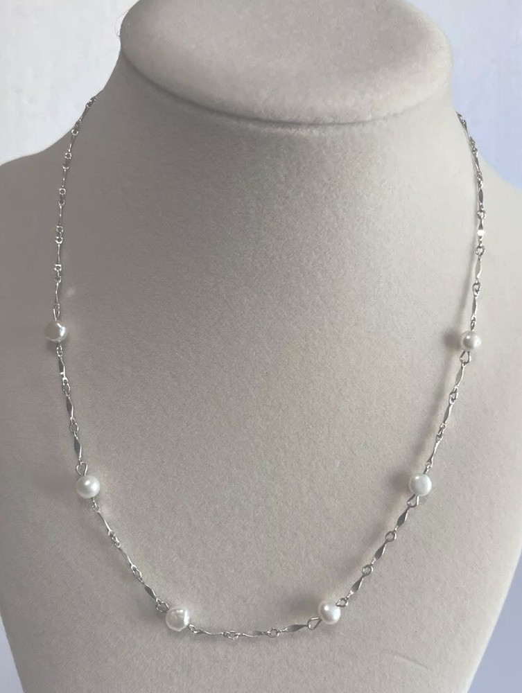 Elegant Sterling Silver Necklace with Freshwater Pearls on 16 Inch Chain