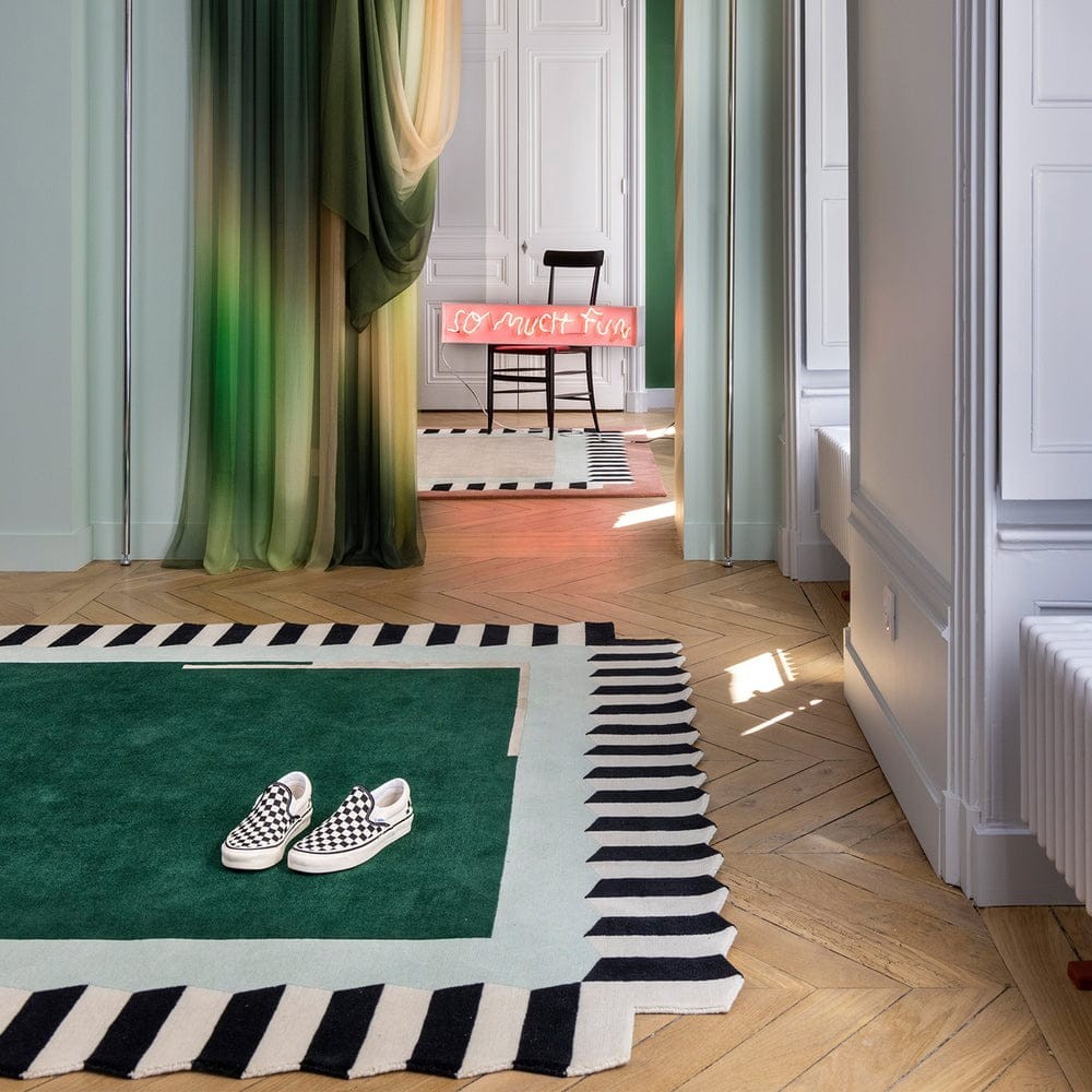 Designer Tufted Wool Area Rug Solid Green Rugs Handmade Quality Carpets Bedroom