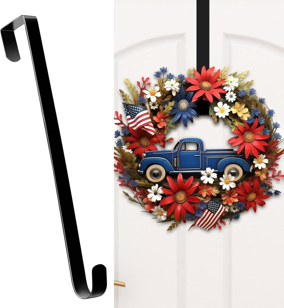 4th of July Wreath Hanger for Front Door - 12 Inch Patriotic Hook Holder